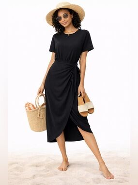 Free People Black Knot-Twist Midi Dress